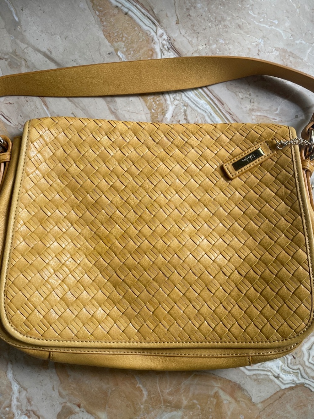 Cole Haan Dijon Yellow Intrecciato Lattice Leather Shoulder Bag